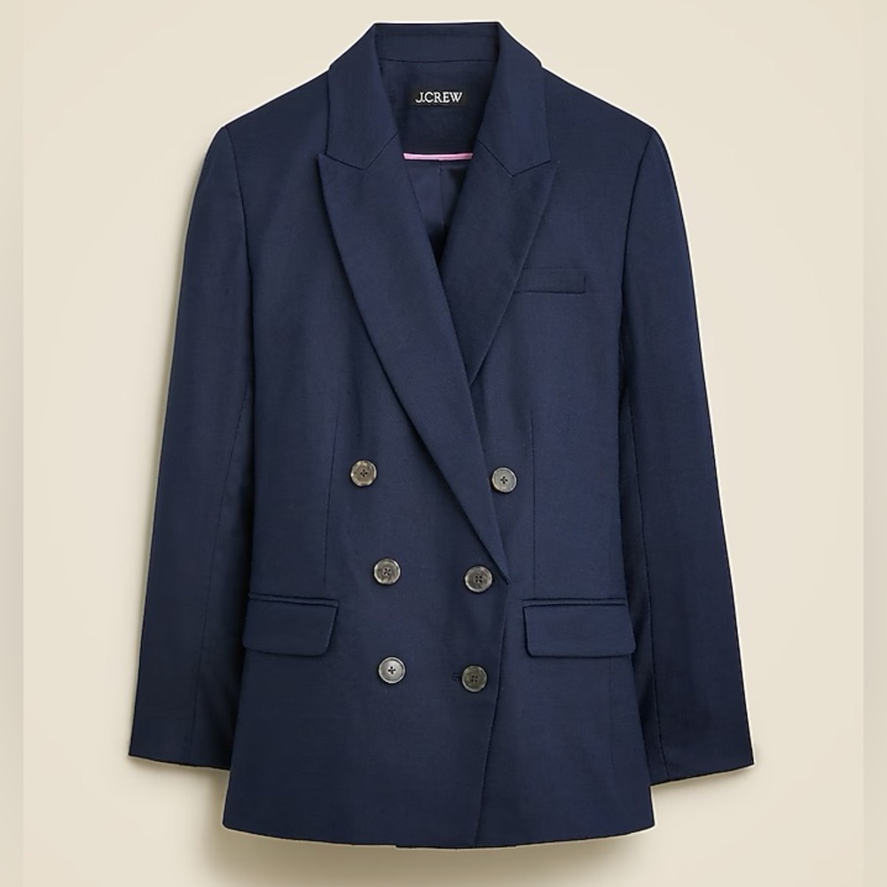 J Crew Relaxed Double Breasted Nlazer in City Twill Navy